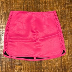 Pink Satin Button-Detail Mini Skirt